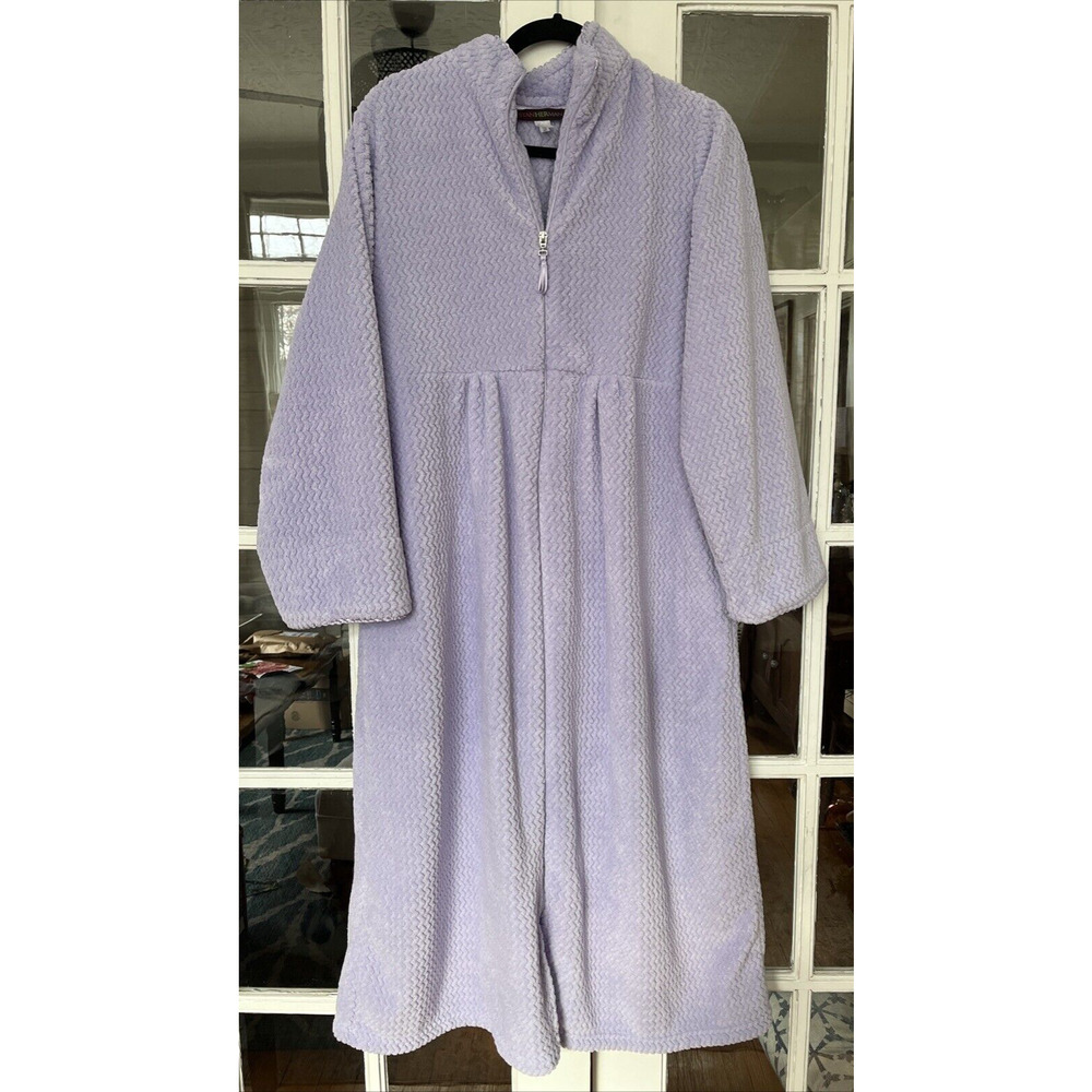 Stan Herman Lavendar Fleece Plush Robe Housecoat Long Zip SZ L - Picture 3 of 7